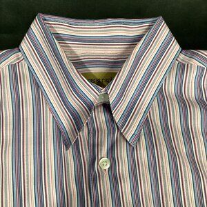 Pink and Blue Striped Dress Shirt - Large
